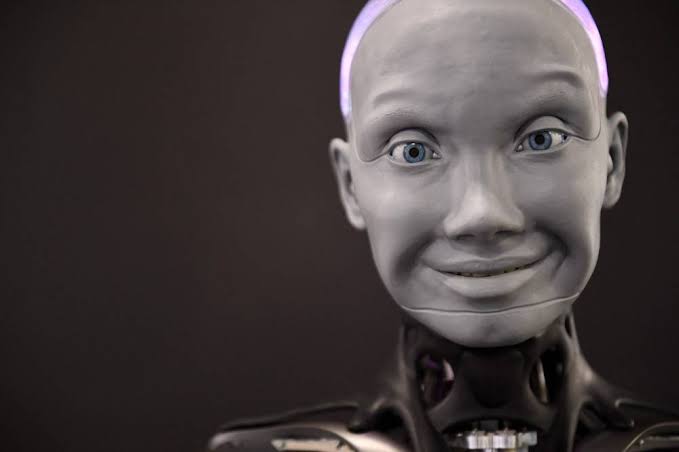 Expressive humanoid smiling too well